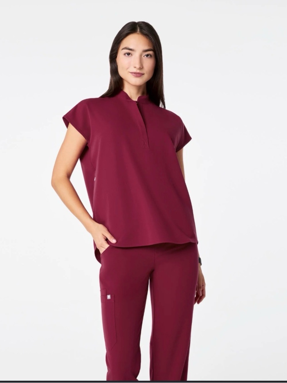 FIGS Scrubs Top Women’s XS Raphaela Deep Cranberry Red Oversized Fit Medical